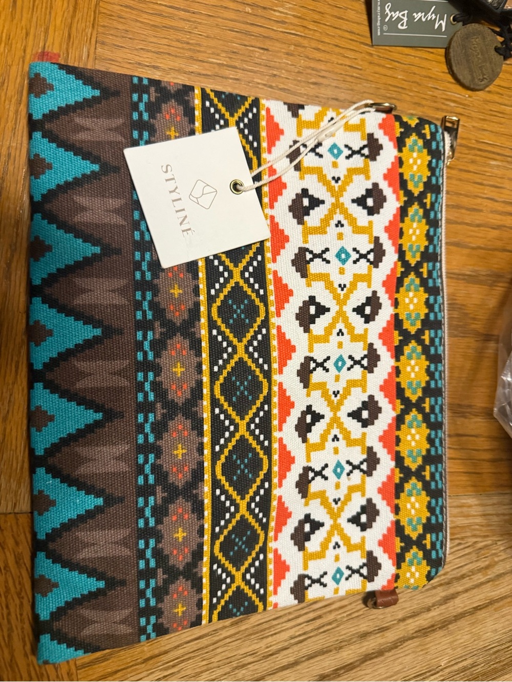 Stylish Multicolor Aztec Crossbody Pouch by - Teal, Yellow & Red